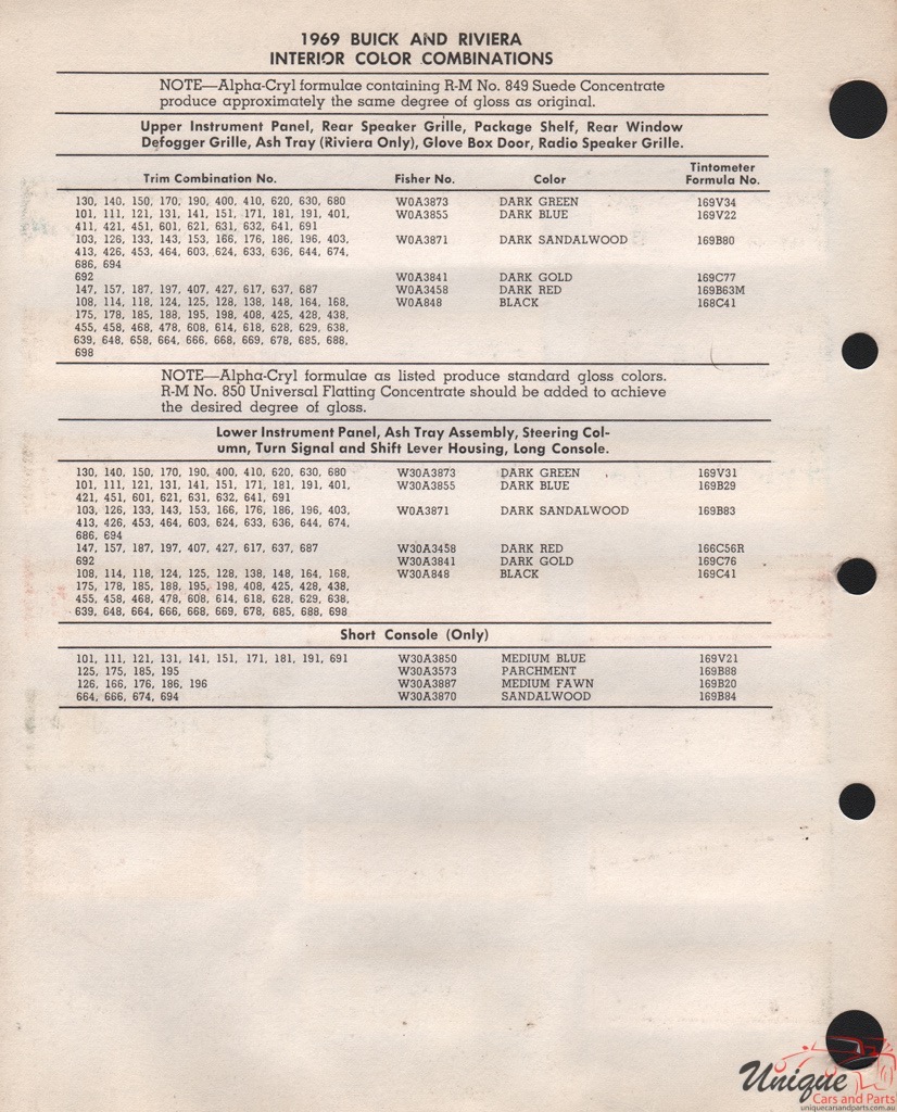 1969 Buick Paint Charts RM 2